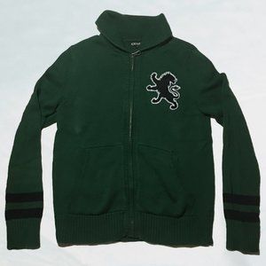 Express Green Lion Letterman Sweater Jacket